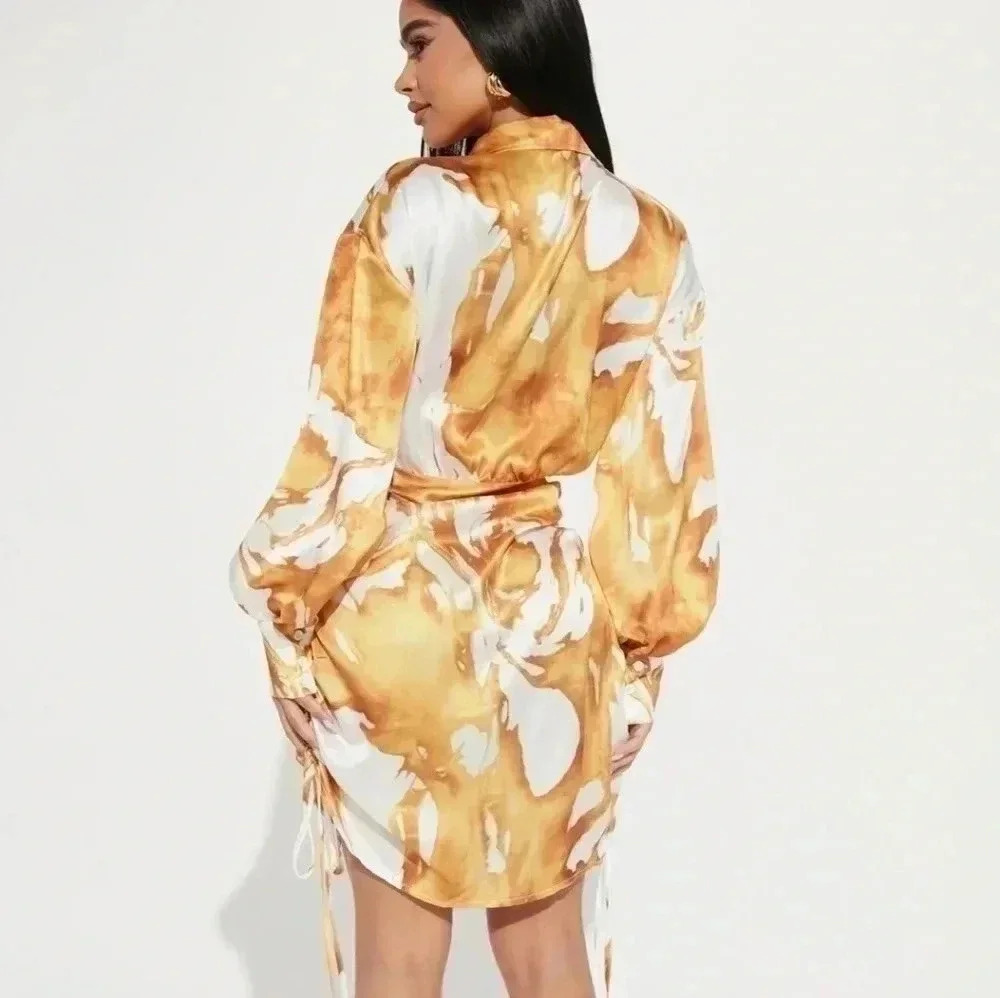 "Sleek Sophistication: FASHION Nova Women's Satin Shirt Dress (Size Large, NWT)" - Picture 2 of 10